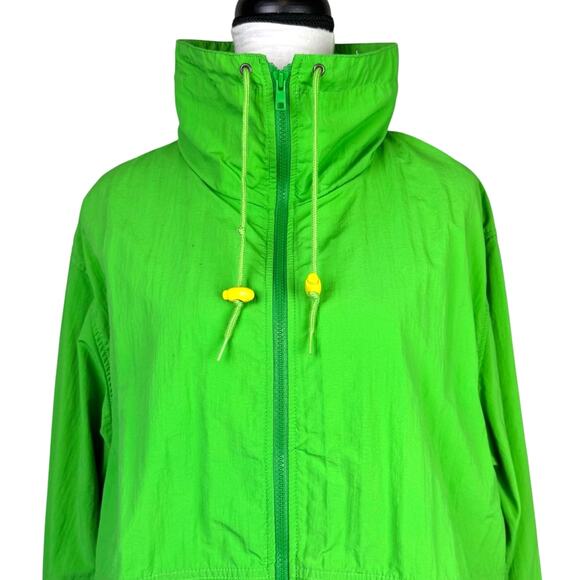 Eddie Bauer Vintage Bright Green Women's Long Length Nylon Zip Up Rain Jacket - Picture 4 of 15